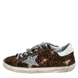 Golden Goose Brown Leopard Print Calfhair and Leather Superstar Low Top Sneakers Size 39