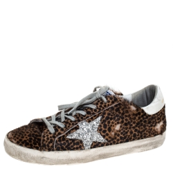 Golden Goose Brown Leopard Print Calfhair and Leather Superstar Low Top Sneakers Size 39