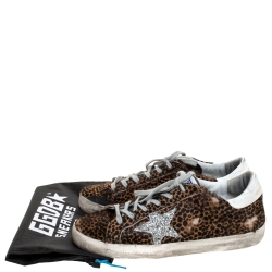 Golden Goose Brown Leopard Print Calfhair and Leather Superstar Low Top Sneakers Size 39