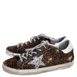 Golden Goose Brown Leopard Print Calfhair and Leather Superstar Low Top Sneakers Size 39