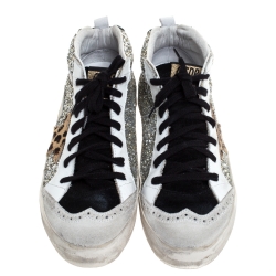 Golden Goose Silver/Black Glitter Star Mid High Sneakers Size 39