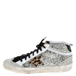 Golden Goose Silver/Black Glitter Star Mid High Sneakers Size 39