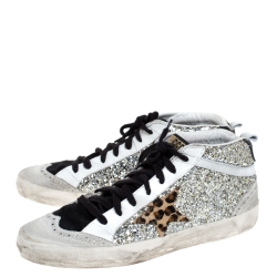 Golden Goose Silver/Black Glitter Star Mid High Sneakers Size 39