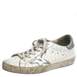 Golden Goose White/Grey Croc Embossed Leather Superstar Low Top Sneakers Size 36