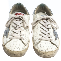 Golden Goose White/Grey Croc Embossed Leather Superstar Low Top Sneakers Size 36