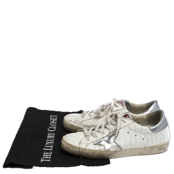 Golden Goose White/Grey Croc Embossed Leather Superstar Low Top Sneakers Size 36