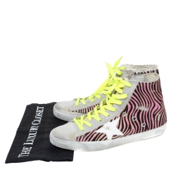 Pre Owned Golden Goose Multicolor Zebra Print Pony Hair And Suede Francy Sneakers Size 38