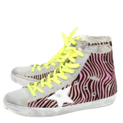 Pre Owned Golden Goose Multicolor Zebra Print Pony Hair And Suede Francy Sneakers Size 38