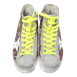 Pre Owned Golden Goose Multicolor Zebra Print Pony Hair And Suede Francy Sneakers Size 38