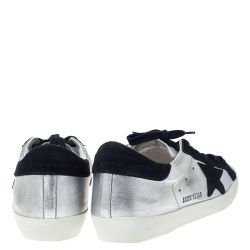 Golden Goose Silver Leather And Black Suede Distressed Star Low Top Sneakers Size 39