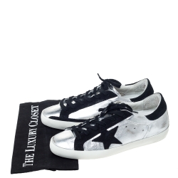 Golden Goose Silver Leather And Black Suede Distressed Star Low Top Sneakers Size 39