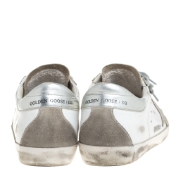 Pre Owned Golden Goose White/Silver Leather Hi Star Sneakers Size 38