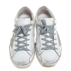 Pre Owned Golden Goose White/Silver Leather Hi Star Sneakers Size 38