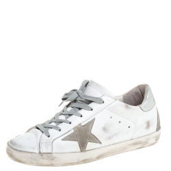 Pre Owned Golden Goose White/Silver Leather Hi Star Sneakers Size 38