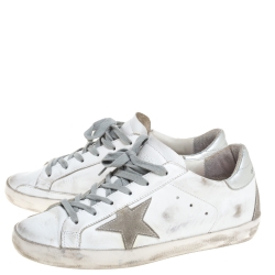 Pre Owned Golden Goose White/Silver Leather Hi Star Sneakers Size 38