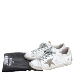 Pre Owned Golden Goose White/Silver Leather Hi Star Sneakers Size 38