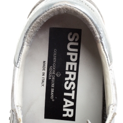 Pre Owned Golden Goose White/Silver Leather Hi Star Sneakers Size 38