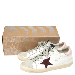 Pre Owned Golden Goose White Leather And Suede Star Superstar Lace Up Sneakers Size 39