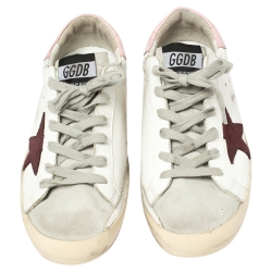 Pre Owned Golden Goose White Leather And Suede Star Superstar Lace Up Sneakers Size 39