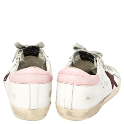 Pre Owned Golden Goose White Leather And Suede Star Superstar Lace Up Sneakers Size 39