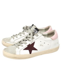 Pre Owned Golden Goose White Leather And Suede Star Superstar Lace Up Sneakers Size 39