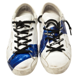Pre Owned Golden Goose White Leather Superstar Paint Sneakers Size 38