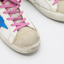 Pre Owned Golden Goose White/Grey Leather And Suede Super Star Low Top Sneakers Size 39