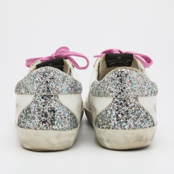 Pre Owned Golden Goose White/Grey Leather And Suede Super Star Low Top Sneakers Size 39