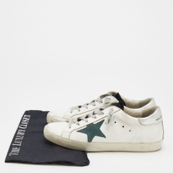 Pre Owned Golden Goose White/Green Leather and Suede Super Star Sneakers Size 39