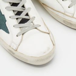 Pre Owned Golden Goose White/Green Leather and Suede Super Star Sneakers Size 39