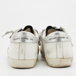 Pre Owned Golden Goose White/Green Leather and Suede Super Star Sneakers Size 39
