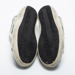 Pre Owned Golden Goose Tricolor Leather, Coarse Glitter and Mesh Super Star Sneakers Size 37