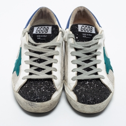 Pre Owned Golden Goose Tricolor Leather, Coarse Glitter and Mesh Super Star Sneakers Size 37