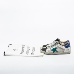 Pre Owned Golden Goose Tricolor Leather, Coarse Glitter and Mesh Super Star Sneakers Size 37