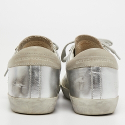 Pre Owned Golden Goose Silver/White Leather and Suede Superstar Sneakers Size 36