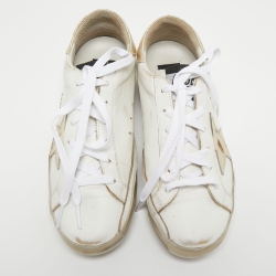 Pre Owned Golden Goose White/Gold Leather Superstar Sneakers Size 38