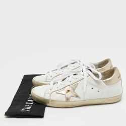 Pre Owned Golden Goose White/Gold Leather Superstar Sneakers Size 38