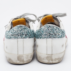 Golden Goose White/Grey Leather and Suede Super Star Low Top Sneakers Size 37