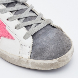Golden Goose White/Grey Leather and Suede Super Star Low Top Sneakers Size 37