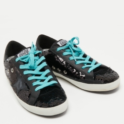Pre Owned Golden Goose Black Sequin Superstar Sneakers Size 38