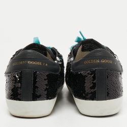 Pre Owned Golden Goose Black Sequin Superstar Sneakers Size 38