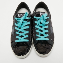 Pre Owned Golden Goose Black Sequin Superstar Sneakers Size 38