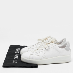 Pre Owned Golden Goose White/Silver Leather and Glitter Purestar Sneakers Size 36