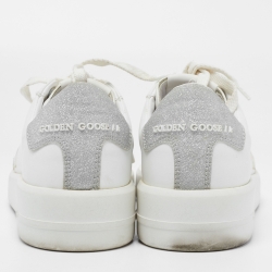Pre Owned Golden Goose White/Silver Leather and Glitter Purestar Sneakers Size 36