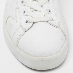 Pre Owned Golden Goose White/Silver Leather and Glitter Purestar Sneakers Size 36