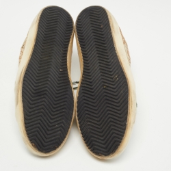 Pre Owned Golden Goose White/Gold Coarse Glitter and Leather Hi Star Sneakers Size 39