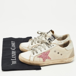 Pre Owned Golden Goose White Canvas and Leather Superstar Sneakers Size 36