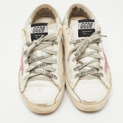 Pre Owned Golden Goose White Canvas and Leather Superstar Sneakers Size 36