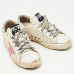 Pre Owned Golden Goose White Canvas and Leather Superstar Sneakers Size 36