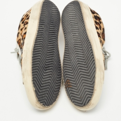 Pre Owned Golden Goose Tricolor Leopard Print Calf Hair and Leather Superstar Sneakers Size 38